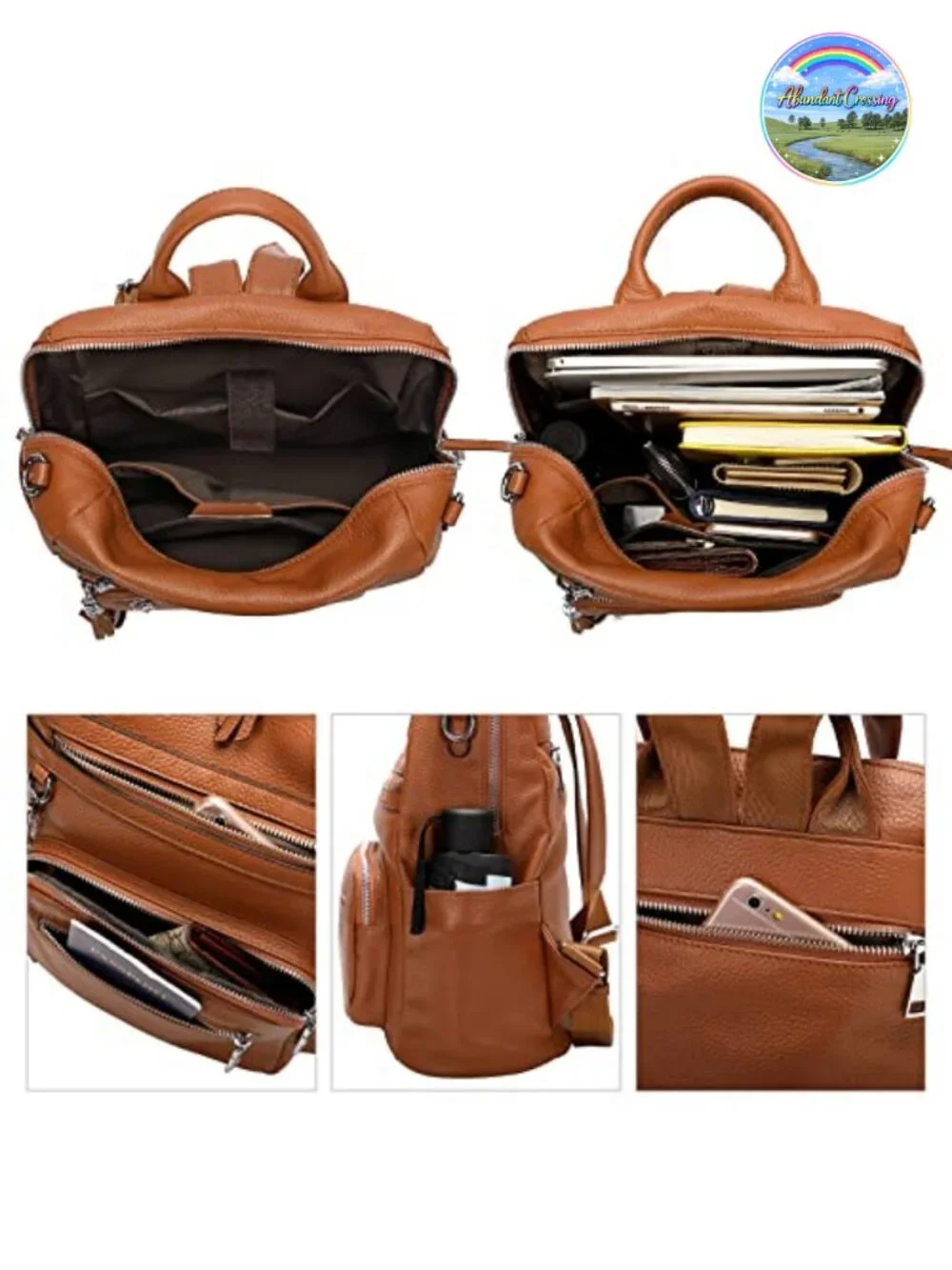 Genuine Leather Convertible Backpack Purse for Women Laptop Shoulder Bag
